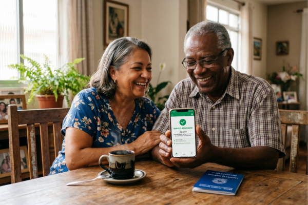 Casal idosos beneficio inss aprovado celular