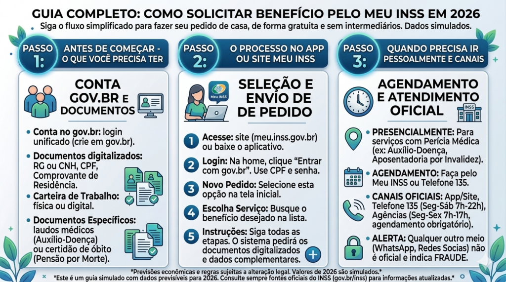 INSS 2026: guia completo de benefícios, aposentadoria e como solicitar 1 Passo a passo solicitar beneficio meu inss 2026
